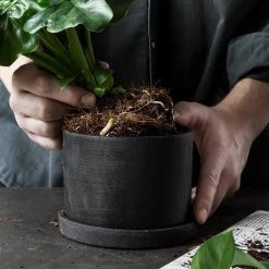 Blumentopf/Teller Polystone Klein Schwarz -Heimtextilien Geschäft 373916 16568