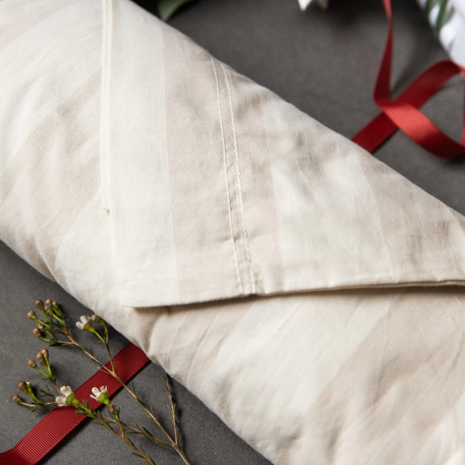 Bettgarnitur Gestreift 140 X 200 Cm Beige/Weiß 5 Bettgarnitur Gestreift 140 X 200 Cm Beige/Weiß – Bild 3