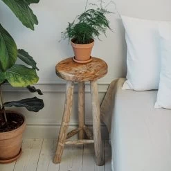 Hocker Hoch Teak H 63 Cm Ø 30 Cm -Heimtextilien Geschäft 401474 32273