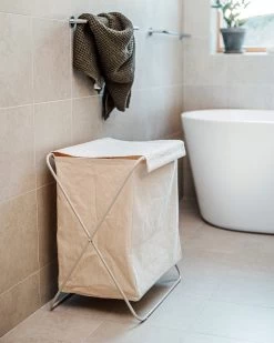 Wäschekorb Canvas/Metall Hellbeige -Heimtextilien Geschäft 402550 38430