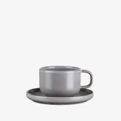 Tasse Mit Untertasse Bruno Steingut Grau